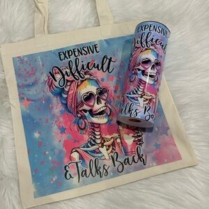 Colorful Skull Tote and Tumbler Set